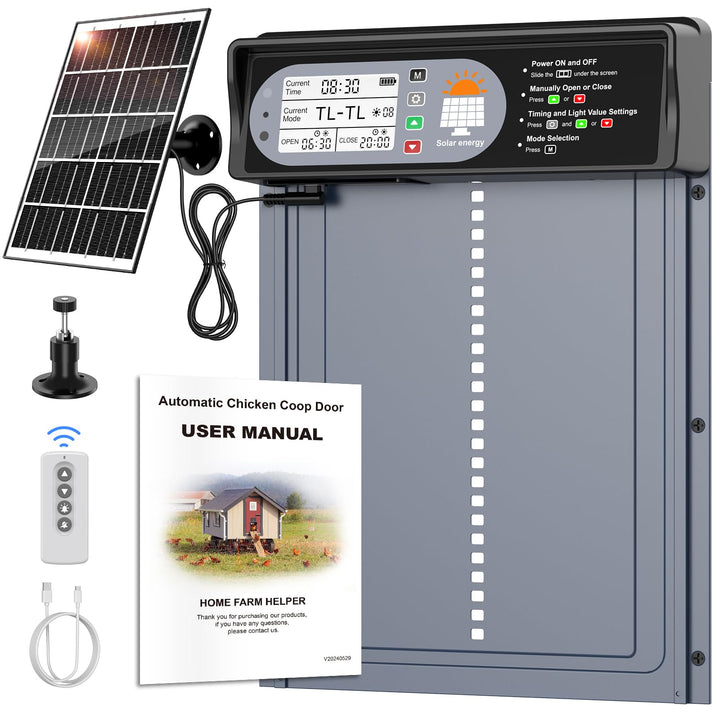 CHAMUTY Aluminum Automatische Hühnerklappe Solar, Hühnerklappe Automatisch mit LED Display, Lichtsen