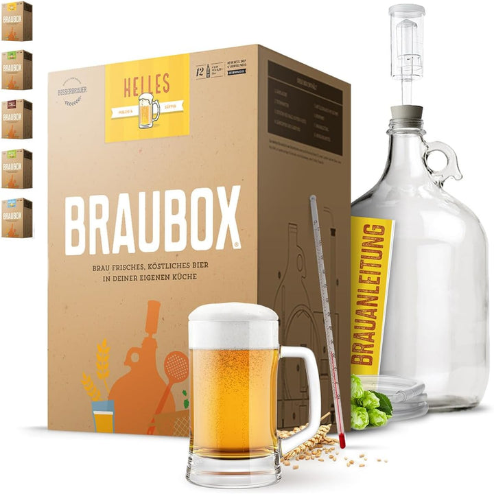 Braubox®, Sorte Helles | Bierbrauset für die Küche | mit 5-Liter-Gärflasche | wiederverwendbar | Erf