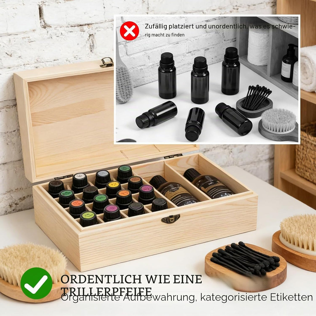 Ätherische Öle Holzbox, 36 Löcher Aromatherapie Öle Flaschen Tragbar Tragen Organisator Multifunktio