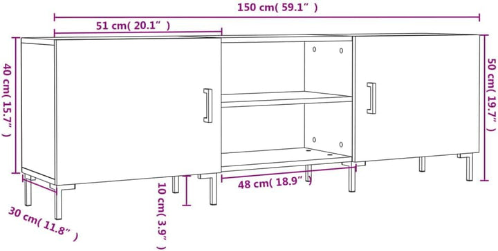 TV-Schrank, weiss, 150 x 30 x 50 cm, Holz, mehrschichtig, Eisen, TV-Schrank, TV-Konsole, Unterschran