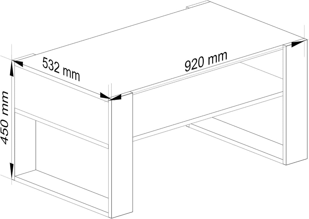 AKORD Couchtisch Holz DOMI mit einem Regal | 92x45x53cm | Für Wohnzimmer | Schlafzimmer Schrank | Mi