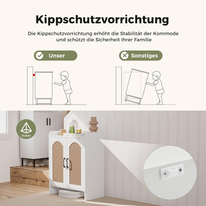 Mericonia Schuhschrank, 5-stöckiger Rattan-Schuhschrankmit 2 Holztüren, Eingangsbereich-Speicher, St