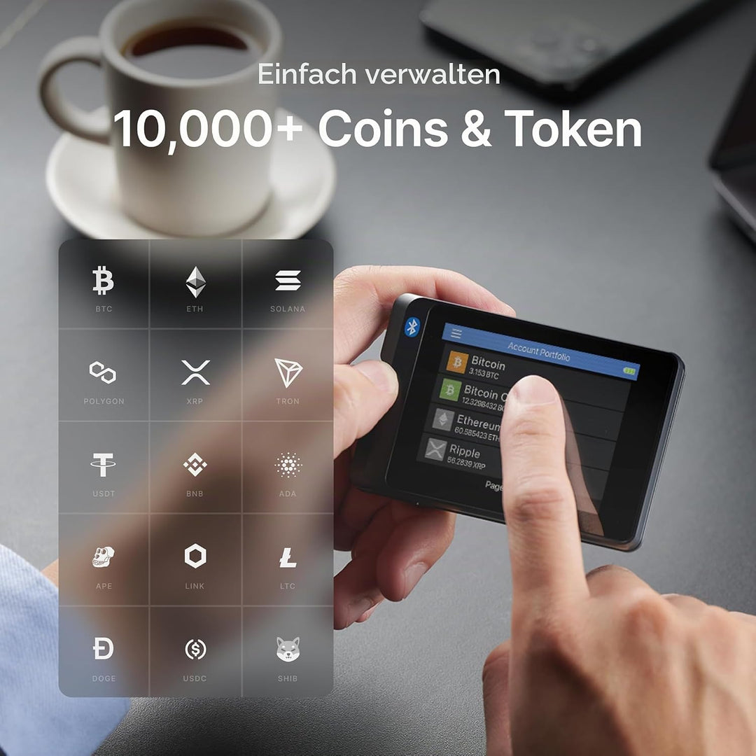 SecuX W20 - Sicherstes Crypto Hardware Portemonnaie mit Bluetooth - Grosser Touchscreen - Verwalten