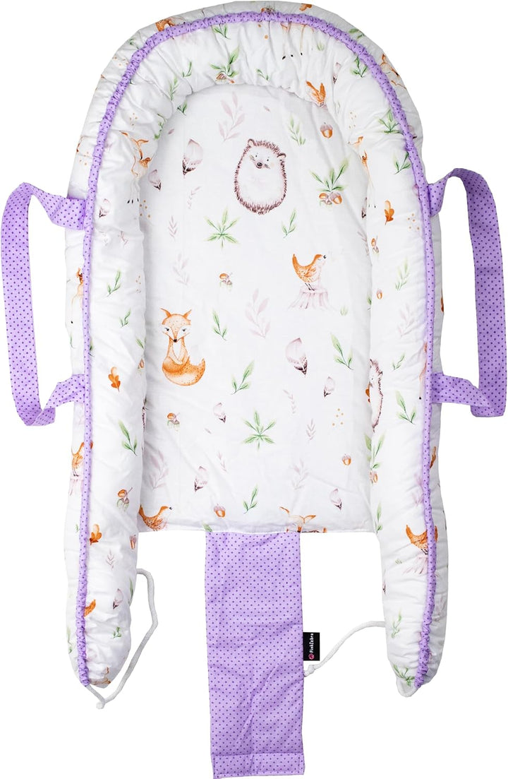 PinkZebra Tragetasche, 2 in 1 Tragetasche, Tragenest Kokon aus Baumwolle, Waldtiere Igel, Waldtiere