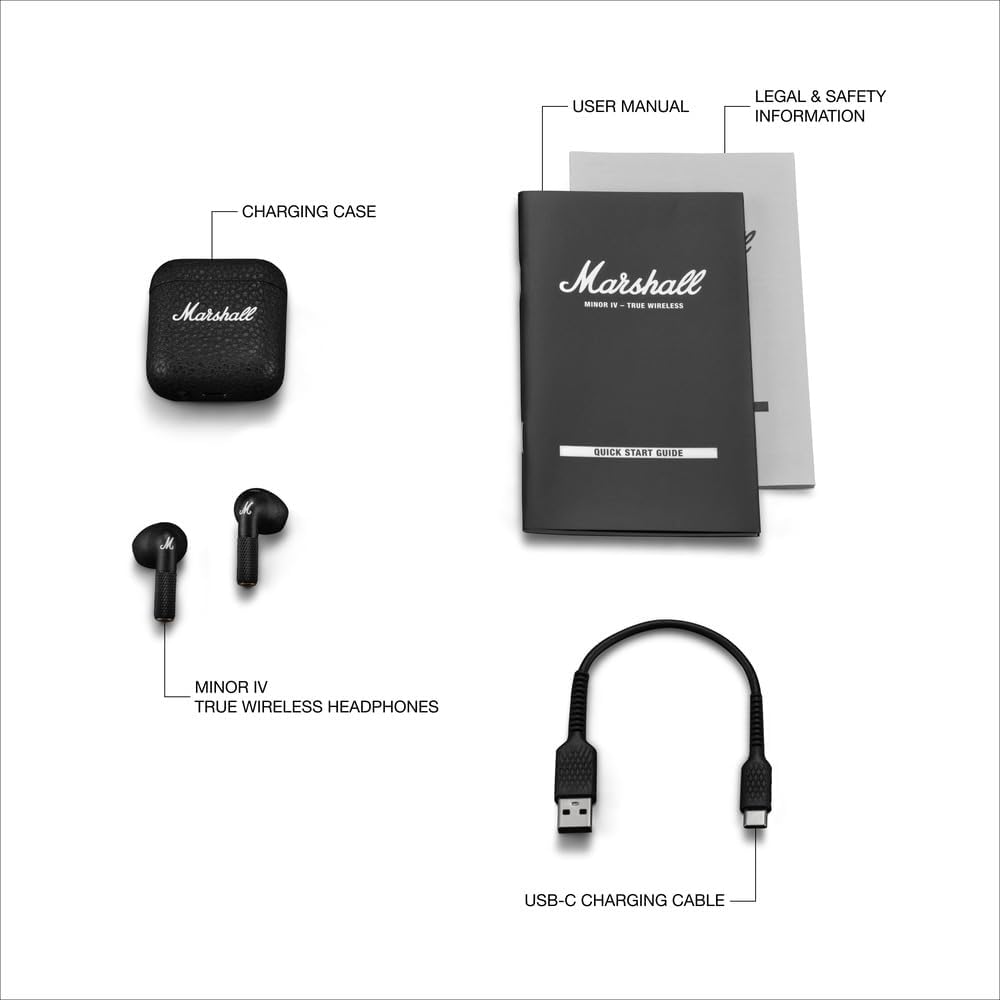 Marshall Minor IV Bluetooth Kopfhörer, Ohrhörer – Schwarz Schwarz Minor IV, Schwarz Minor IV