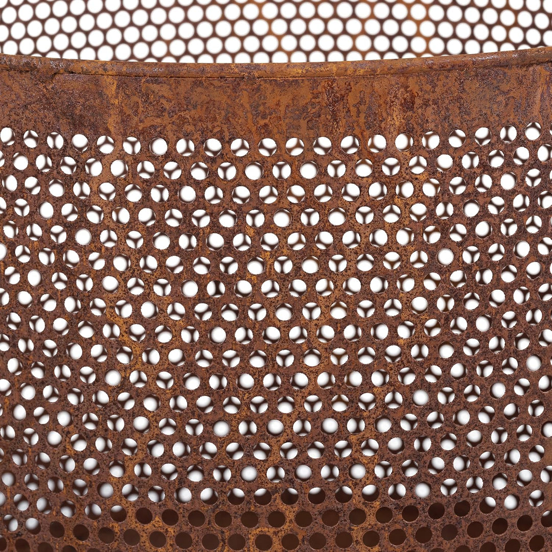 Relaxdays Feuerkorb, Mesh Design, Rostoptik, Feuerrost, Schürhaken, HxD: 53 x 44 cm, Garten Feuerton