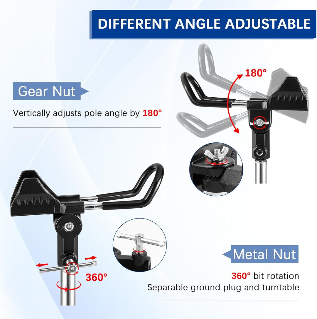 EXLECO 2pcs Rutenhalter Angel, 360° Verstellbar Angelrutenhalter aus Edelstahl mit Dreifach-Erdspitz