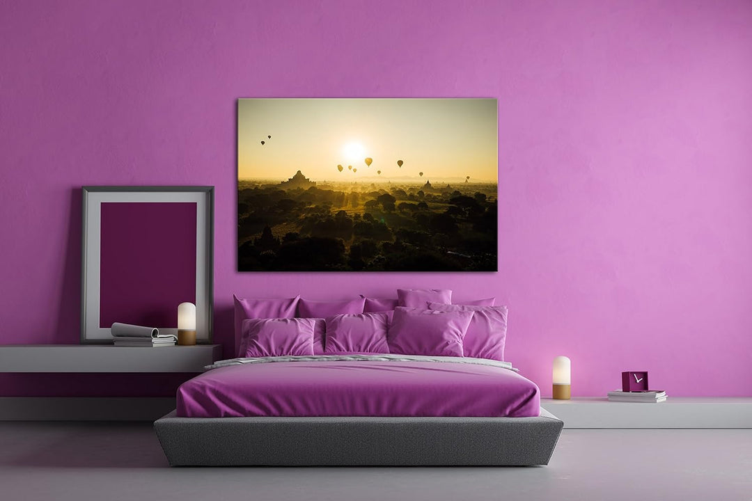 deyoli Heizluftballons fliegen über atemberaubender Landschaft Format: 100x70 als Leinwand, Motiv fe
