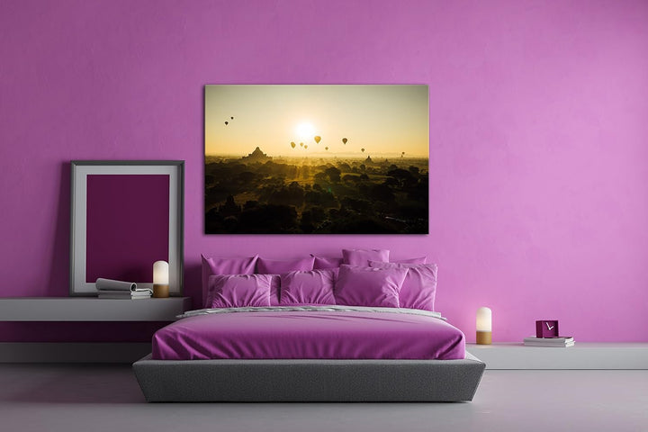 deyoli Heizluftballons fliegen über atemberaubender Landschaft Format: 100x70 als Leinwand, Motiv fe