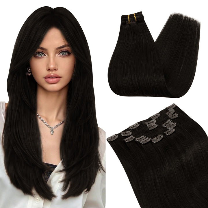 Ugeat Clip in Extensions Echthaar Dick 120 Gramm Haarverlängerung Mit Clips Doppelt Tressen 55cm Far