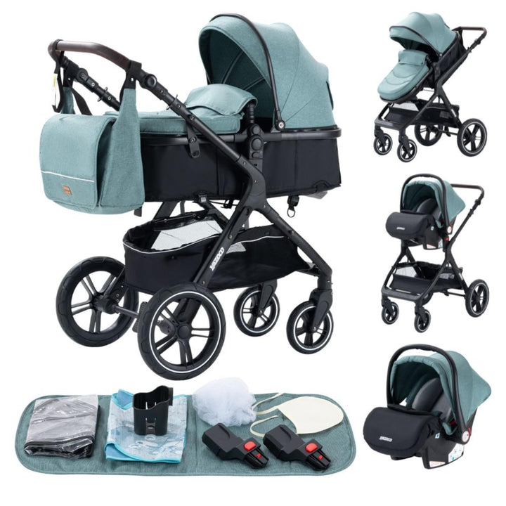 YAZOCO kinderwagen 3 in 1 Zusammenklappbar kinderwagen Komplettset Becherhalter, Moskitonetz, Fussab