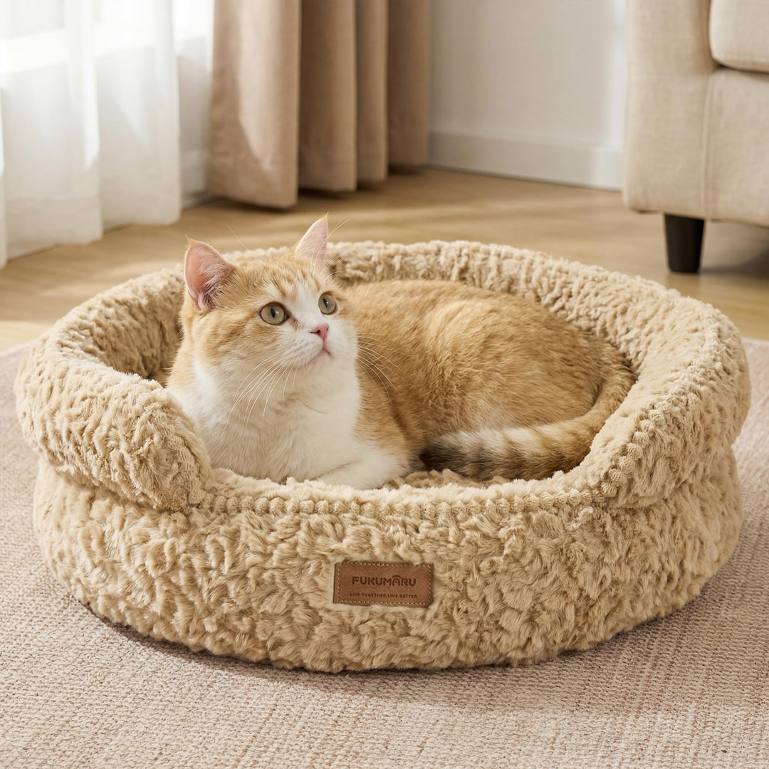 FUKUMARU Katzenbett, Katzenkorb mit erhöhtem Rand und niedriger Öffnung, Rutschfester Boden, weiche