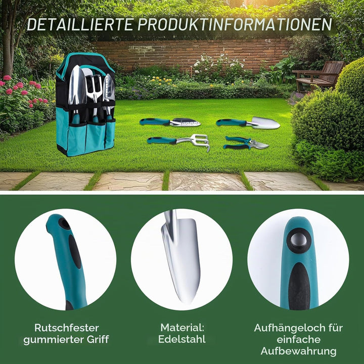 Gartenwerkzeug Set，9 Stück Garten Hand Werkzeuge，Praktische Aufbewahrungstasche und Anti-Rutsch-Grif