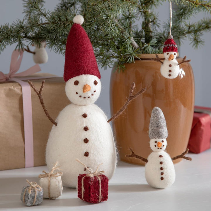 Én Gry & Sif Schneemann zum Hinstellen aus Filz, Weihnachtsdeko, Hand-Made & fair-Trade | 2er Set ro