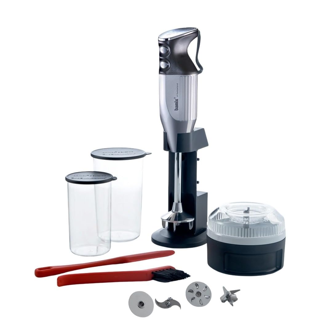 bamix Stabmixer Set M350 MAXX inkl. Ständer, 2 Becher, 4 Aufsteckteile, Processor, Spachtel, Reinigu