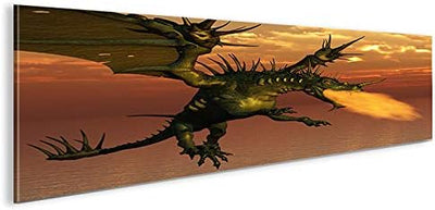 islandburner Bild Bilder auf Leinwand Drache V2 Panorama XXL Poster Leinwandbild Wandbild Dekoartike