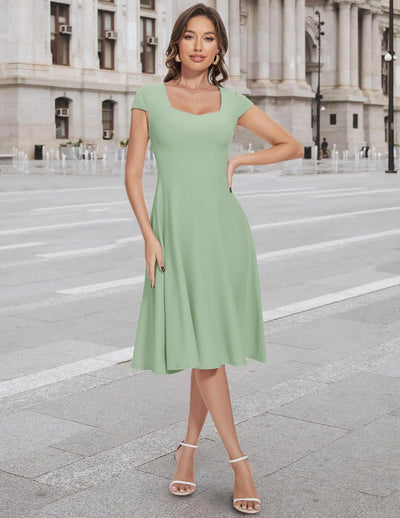 Berylove Cocktailkleid Damen Elegant Rockabilly Kleider Herzausschnitt Midi Vintage Kleid Abendkleid