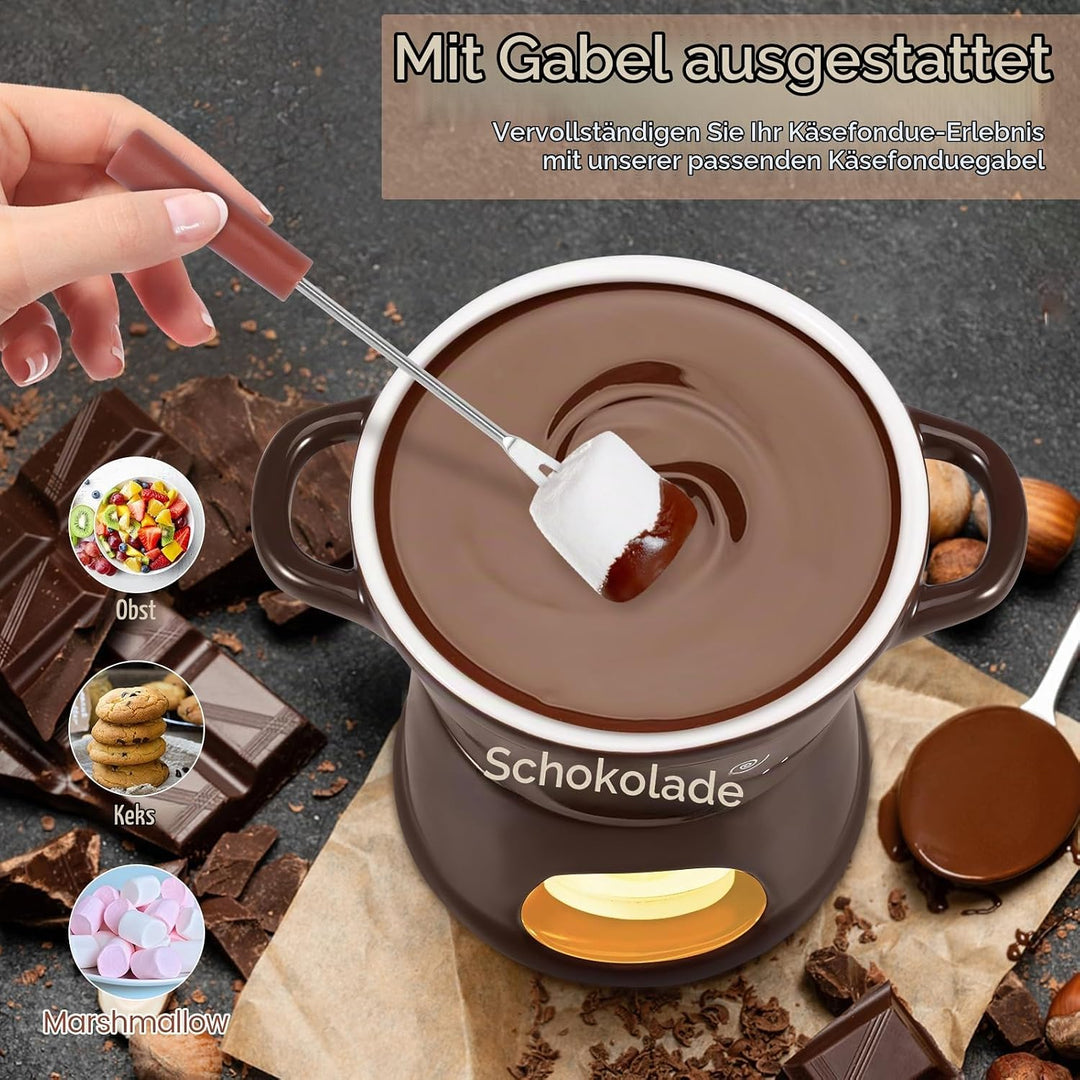 Goshoppers 2 Stück Mini Schokofondue Tasse Käsefondue Set Keramik Schokobecher mit Gabeln Schokolade