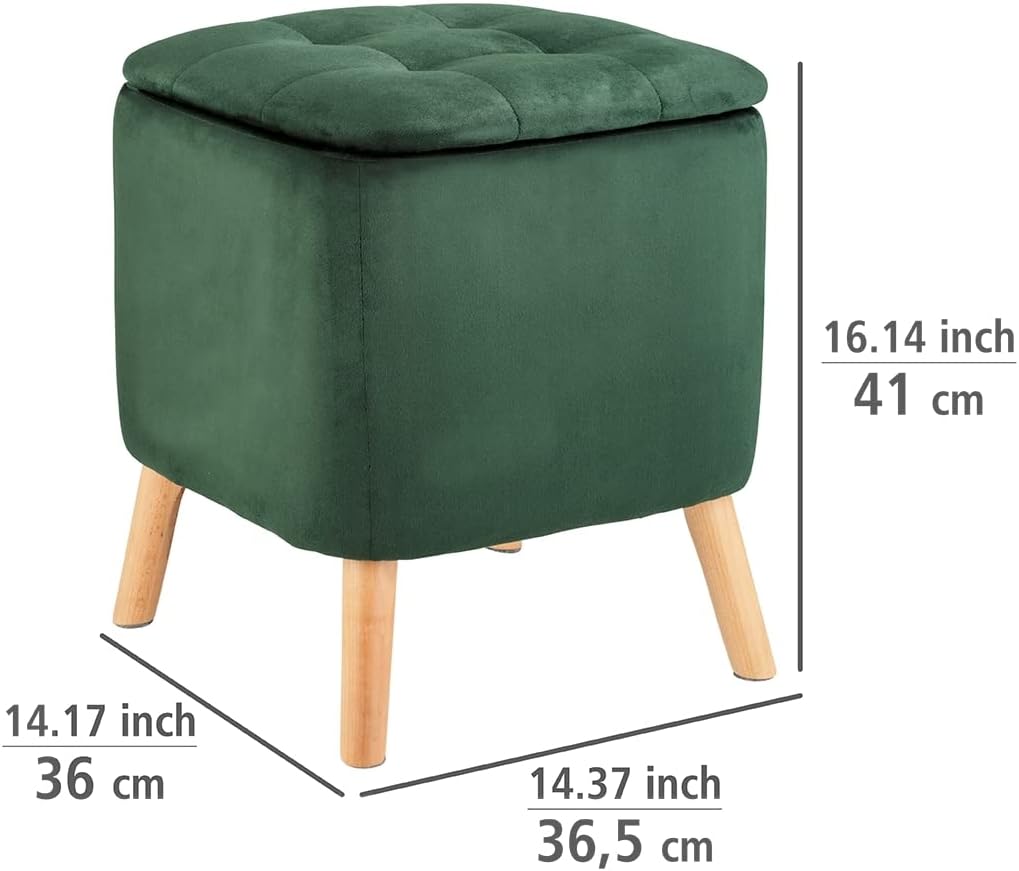 WENKO Hocker mit Stauraum grün [Edles Design] Sitzhocker mit Stauraum - Fusshocker mit stabilen Holz