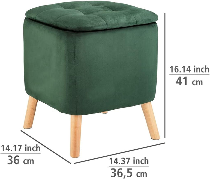 WENKO Hocker mit Stauraum grün [Edles Design] Sitzhocker mit Stauraum - Fusshocker mit stabilen Holz