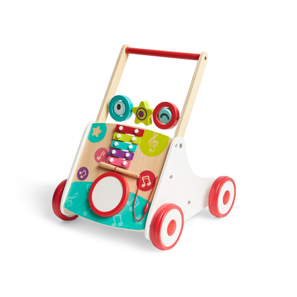 Hape My First Musical Walker, Wooden Push Along Baby Walker Trainer with Music Box & Activities, 10