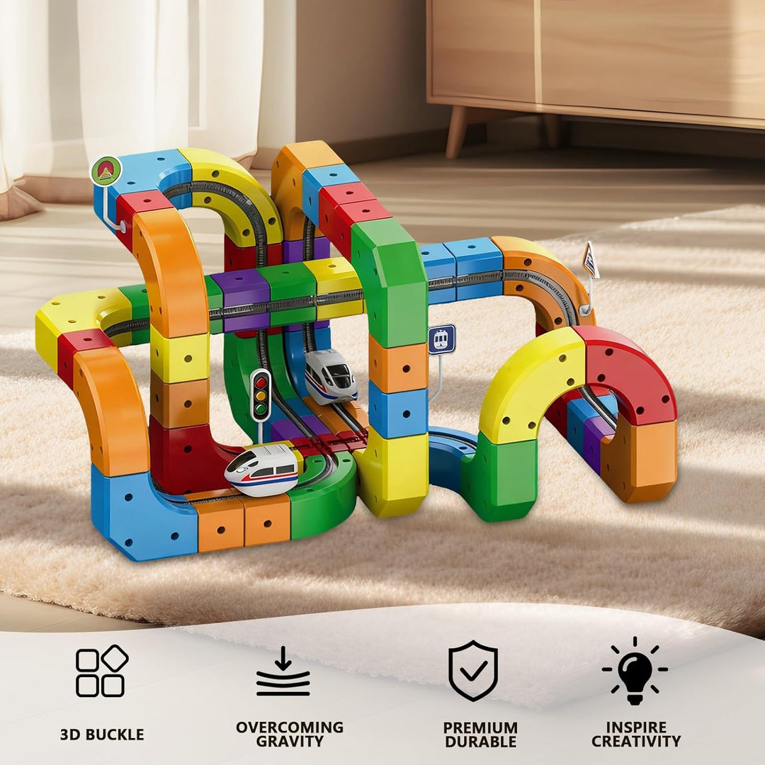 Clickrail Elektrisch Cube Track, Magnetischer Zug Spielzeug Set, Flexibler Elektrische Eisenbahn mit