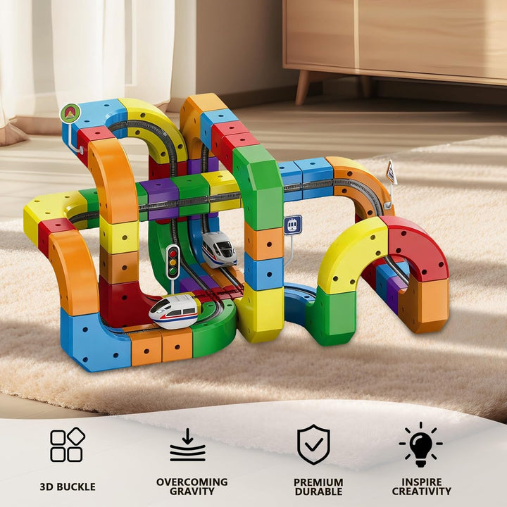 Clickrail Elektrisch Cube Track, Magnetischer Zug Spielzeug Set, Flexibler Elektrische Eisenbahn mit