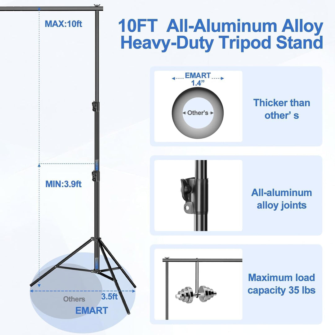 EMART Foto Hintergrund Ständer 3 X 3,6M, Verstellbarer Hintergrundsystem mit 4 Stück Hintergrundklem