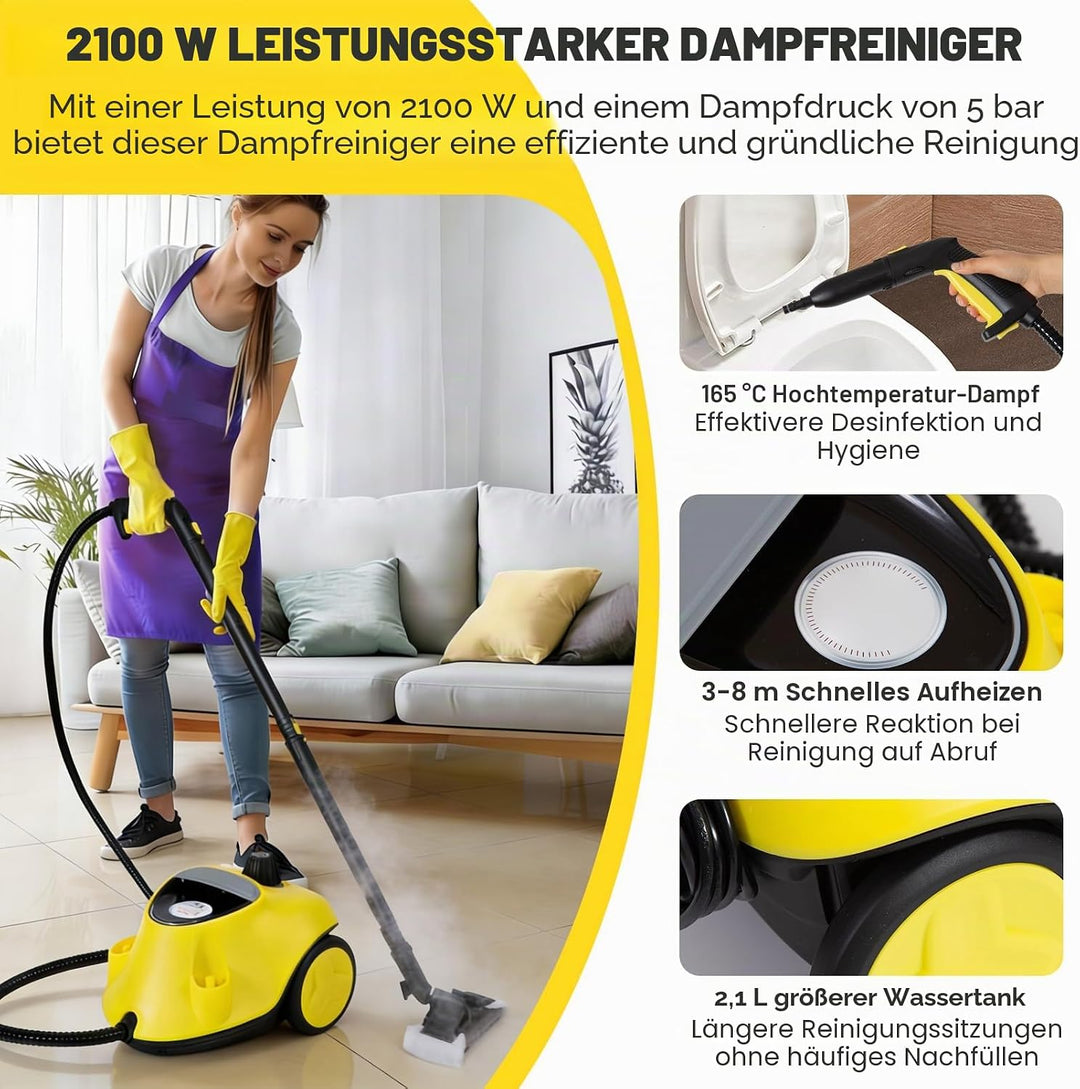 Upgrade Dampfreiniger 2100W, Dampfdruck 5 Bar, Dampfreiniger Handgerät, Mehrzweck Dampfreiniger, Tan