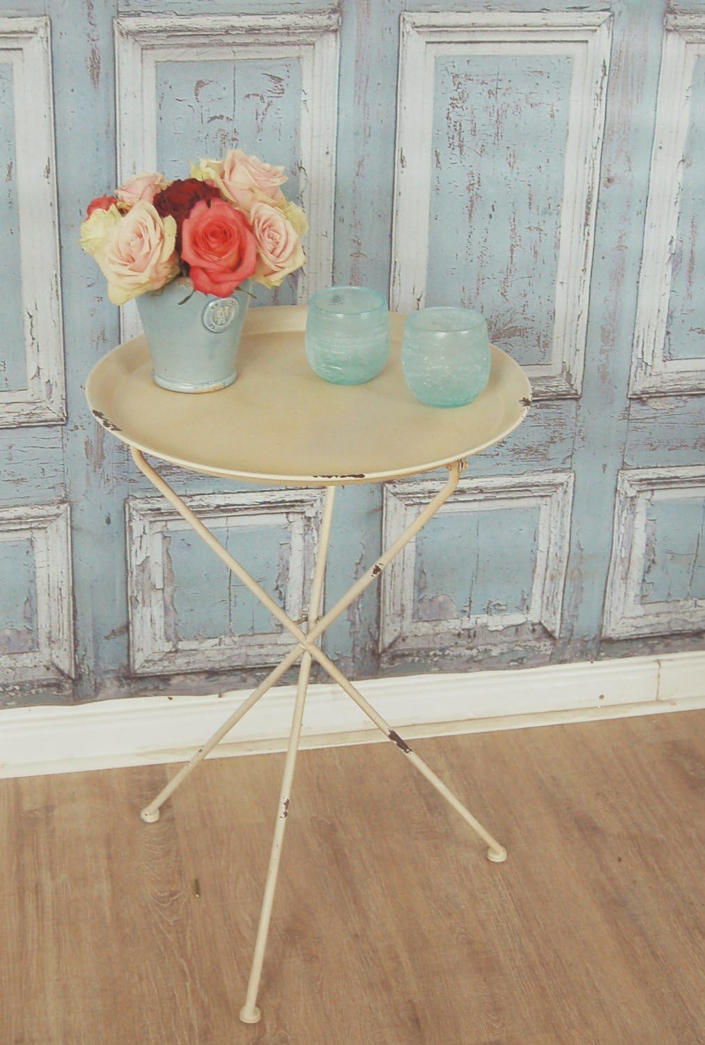 Beistelltisch Blanco Vintage Metall-Klapptisch rund im Shabby chic weiss