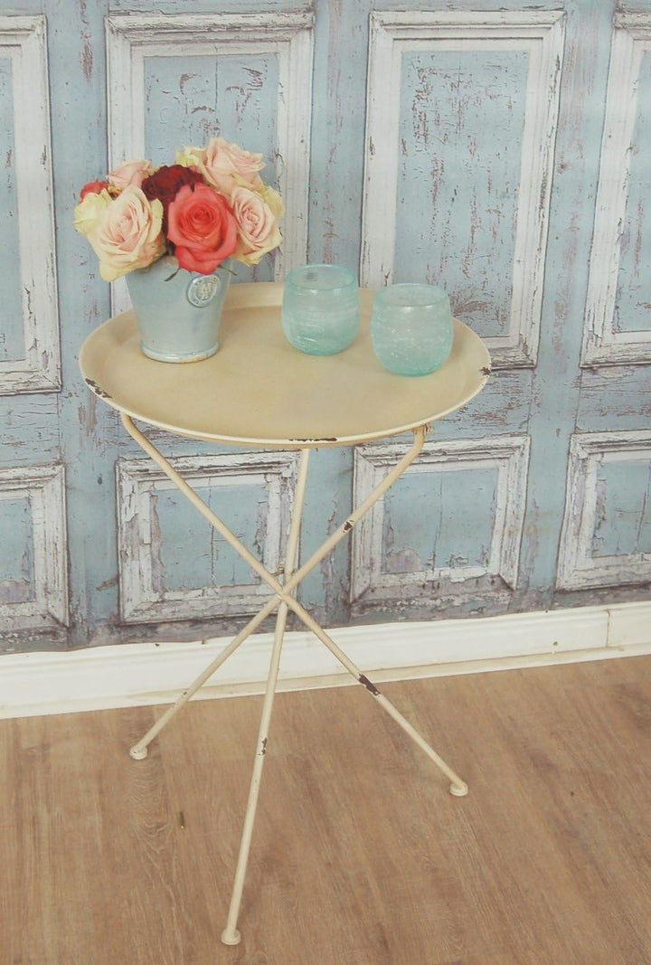 Beistelltisch Blanco Vintage Metall-Klapptisch rund im Shabby chic weiss