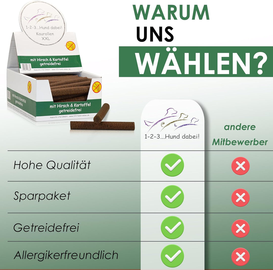 123... Hund dabei! - Kaurollen XXL 50er Tray (Hirsch) - Dentalkaurollen - Getreidefrei - Vorteilspak