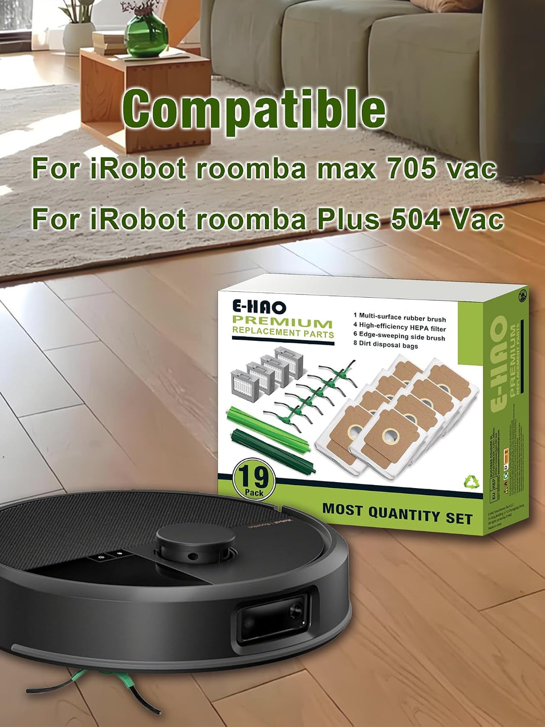 Ersatzteile für iRobot Roomba Max 705 Vac, Roomba Plus 504 Vac | Zubehör-Nachfüllset: 8 Staubbeutel,