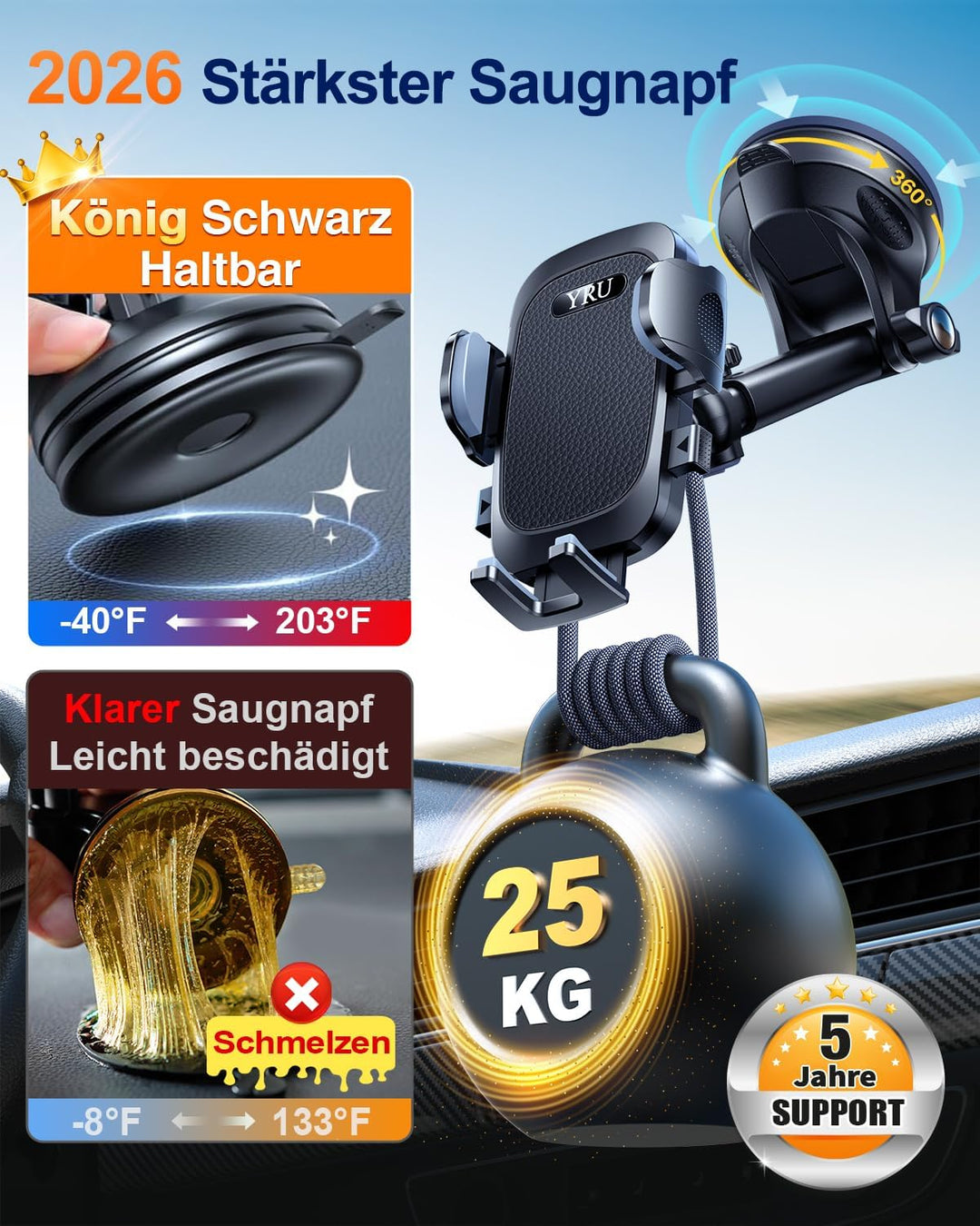 【2025 Militär-Klasse】Handyhalterung Auto Upgrade【Stärkst Saugnapf & Lüftungsclip】Handy Halterung Aut