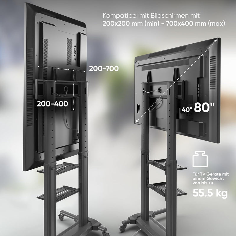 ONKRON TV Standfuss Fernseher aus Aluminium - TV Ständer rollbar & höhenverstellbar 40-80 Zoll LED P