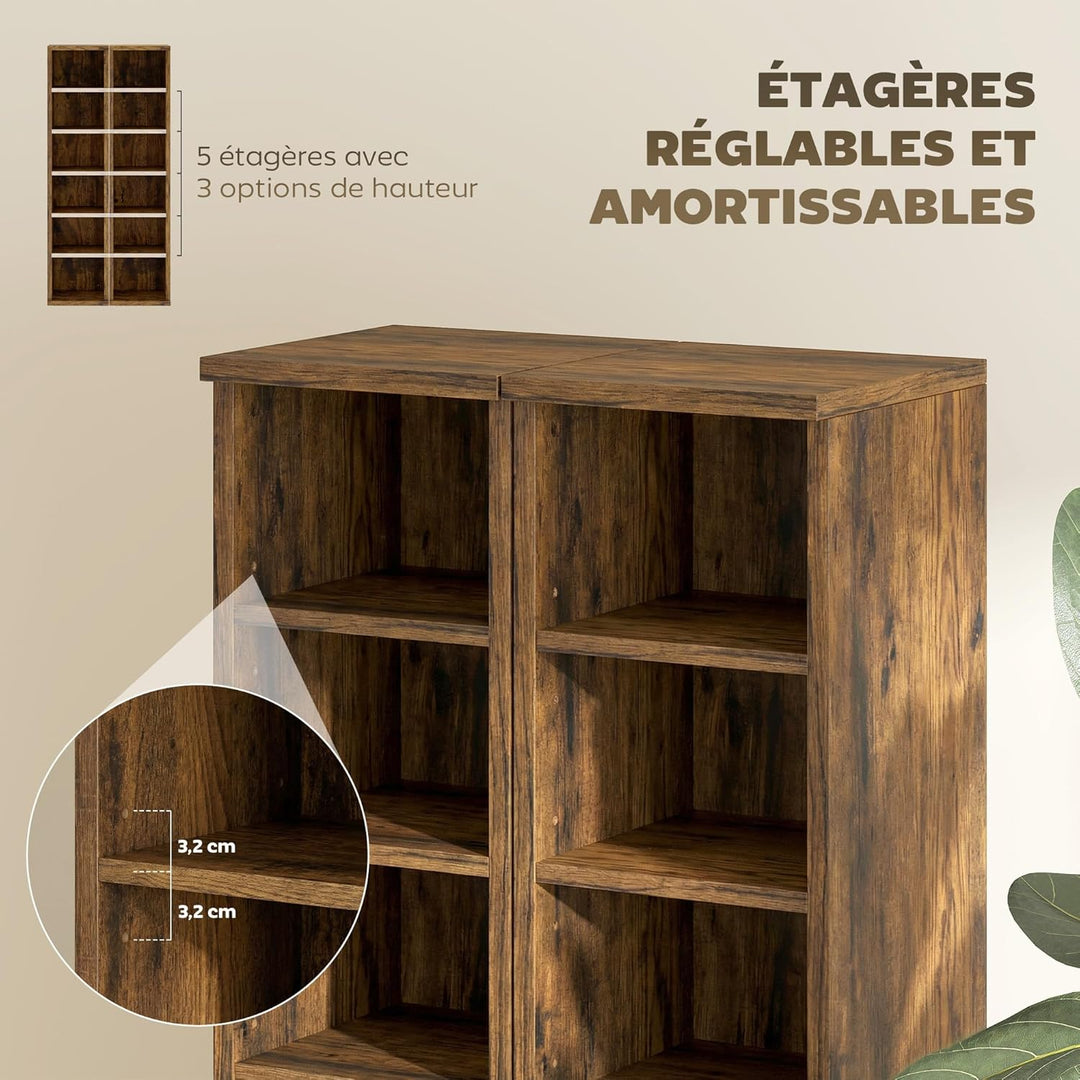 HOMCOM 2er-Set Regalsäulenschrank CD-DVD-Aufbewahrungsschrank 6 + 6 Fächer 21 x 22,5 x 88,5 cm max.