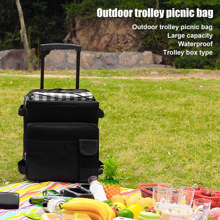 Rollender Kühlerer, 43L Isoliertasche Picknicktaschen, Wasserdichte Isolierte Kühltasche mit Griff u