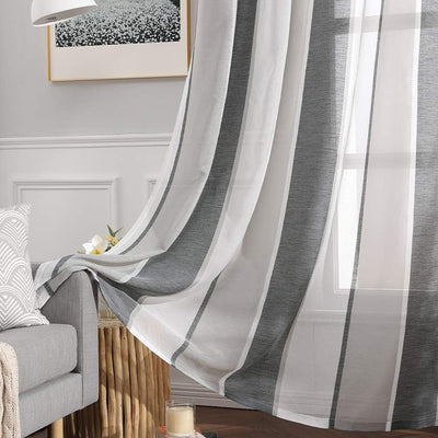 MIULEE Gardinen Gestreift Transparent mit Ösen, Voile Vorhänge Wohnzimmer Modern 2er Set, Vorhang Sc