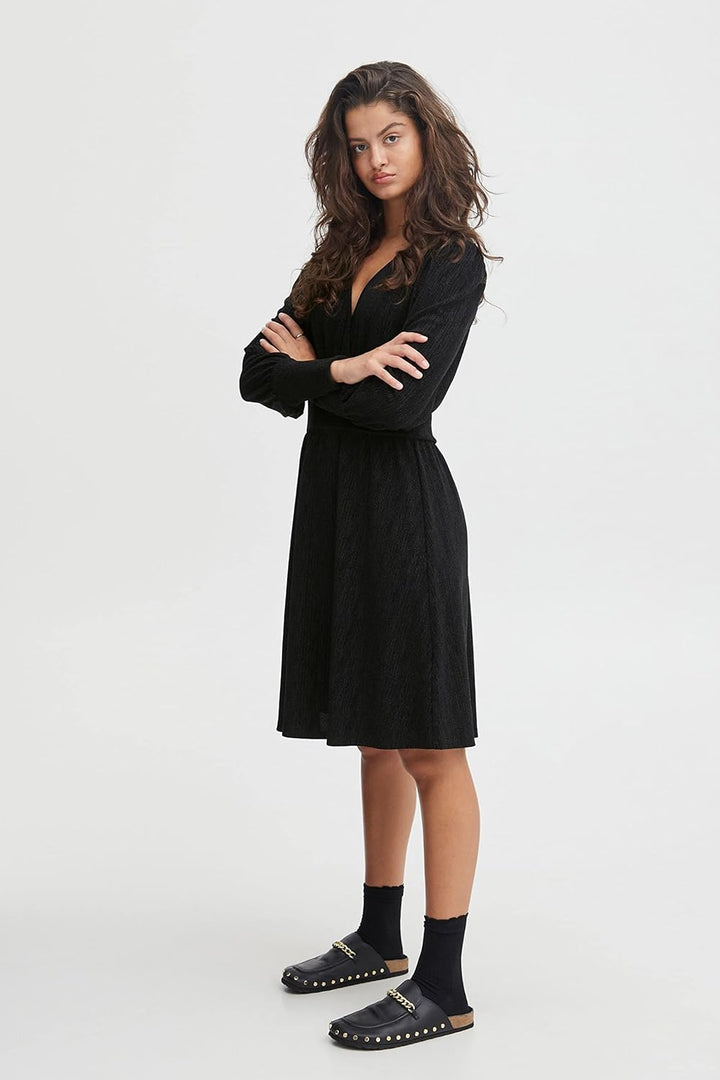 ICHI IHNELLY DR Damen Freizeitkleid Kleid Minikleid Pailletten Langarm V-Ausschnitt Regular-Fit S Bl