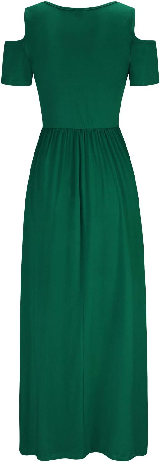 STYLEWORD Sommerkleid Damen Lang Kurzarm Maxikleid Blumen Kleider mit Taschen M Grün-456, M Grün-456