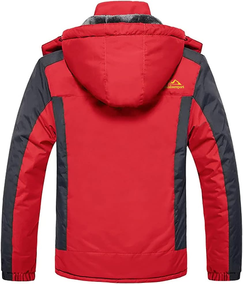 KEFITEVD Herren Winterjacke Wasserabweisende Warm Gefüttert Skijacke Outdoorjacke mit Abnehmbarer Ka