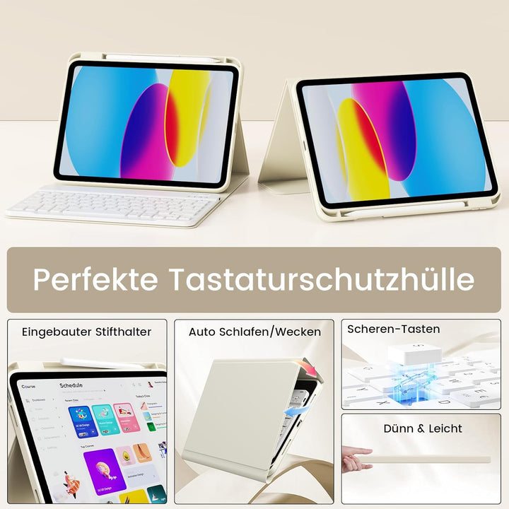 Hülle mit Tastatur für iPad 11/10 Generation mit Stifthalter, Magnetisch Abnehmbare Kabellose Blueto
