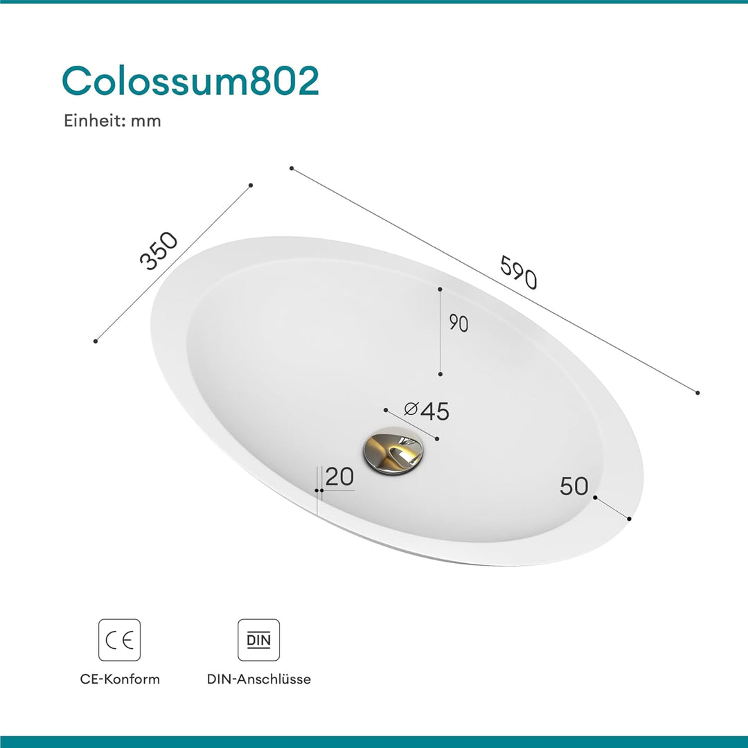 Mai & Mai Aufsatzwaschbecken Col802 Waschschale Waschtisch Waschbecken in Weiss matt aus Gussmarmor
