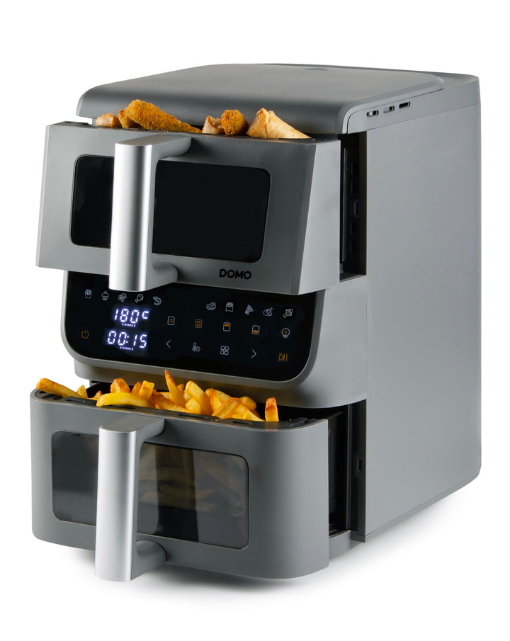 DOMO DO550FR Heissluftfritteuse 2 Kammern Vertikal - 10L - Innovative Mehrfach-Luftgeschwindigkeit -
