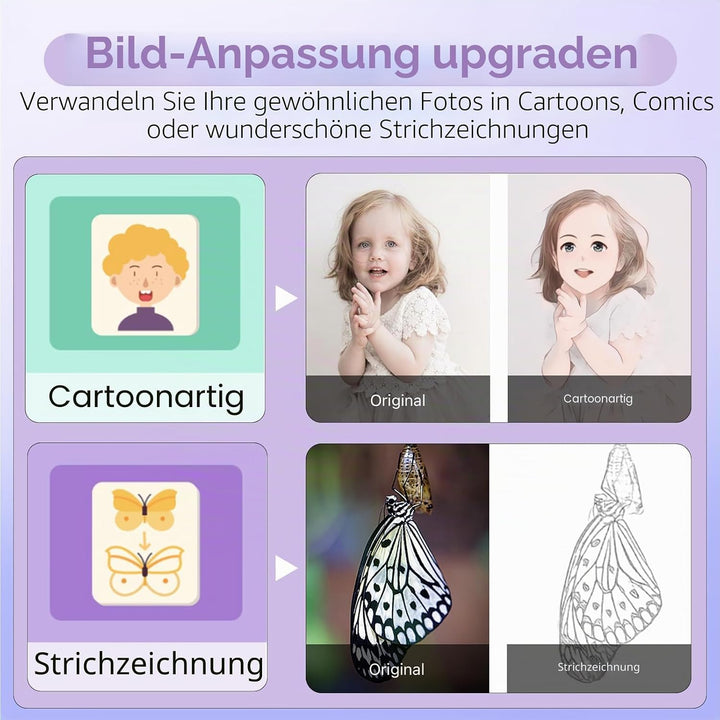 Mini Drucker, Taschendrucker, Mini Fotodrucker für Smartphone, Sticker Drucker, Thermo Fotodrucker f