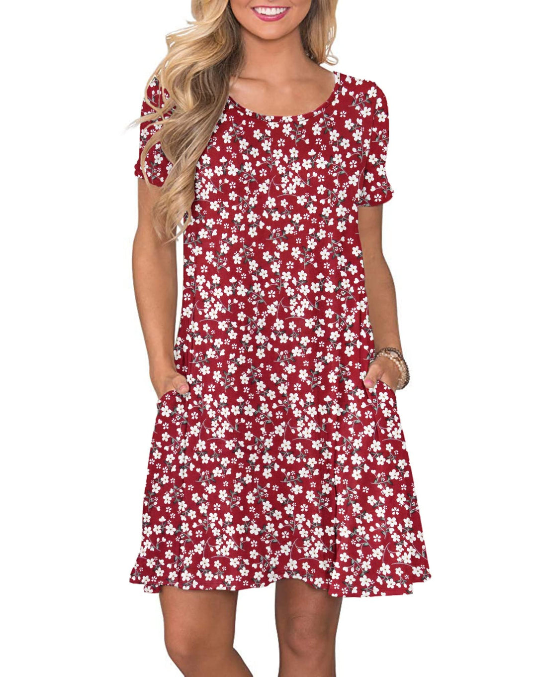AUSELILY Damen Sommer Kurzarm Shirtkleider Kurz Sommerkleider mit Taschen | A-Linie T-shirt Kleider,