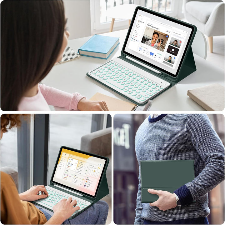 Hülle mit Tastatur für iPad 11 Generation A16/10 Generation (11/10.9 Zoll,2025/2022),7-farbige Beleu
