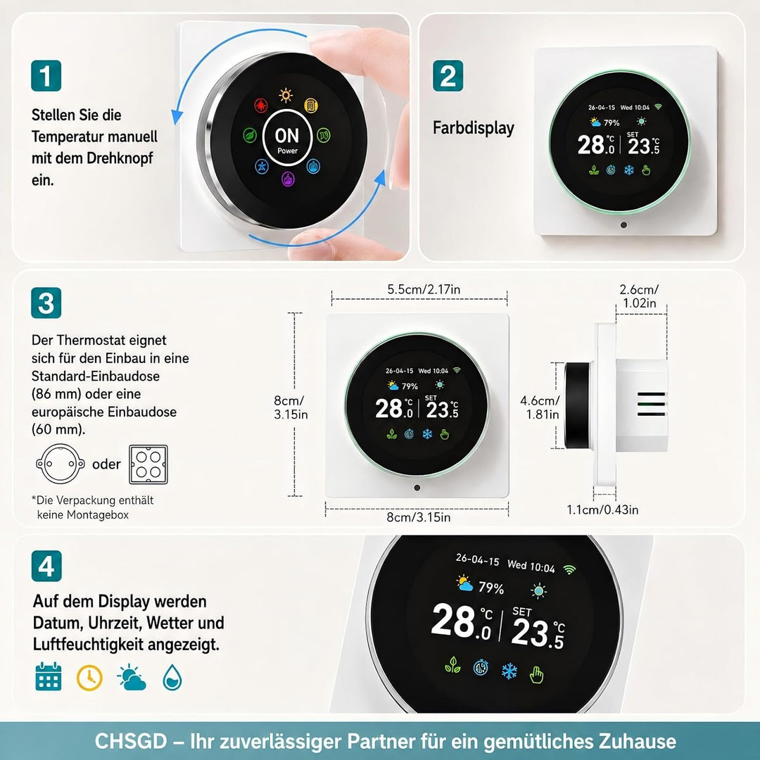 WiFi Thermostat Fussbodenheizung Wasser Digitales Raumthermostat Drehregler Wasserheizung Thermostat