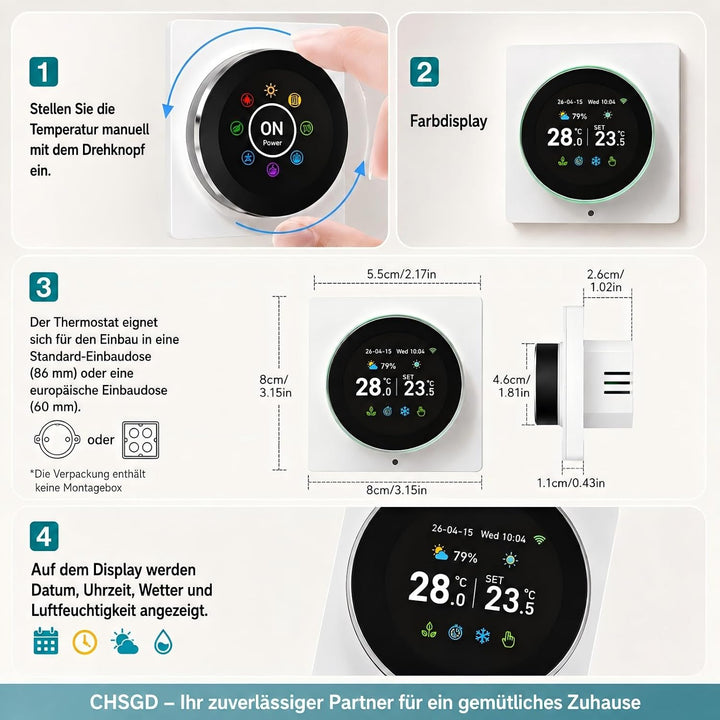 WiFi Thermostat Fussbodenheizung Wasser Digitales Raumthermostat Drehregler Wasserheizung Thermostat