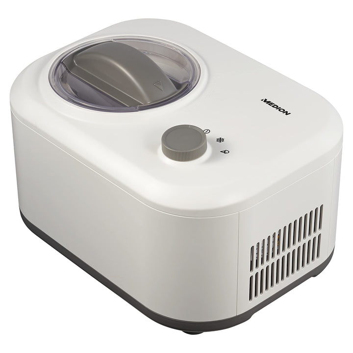 MEDION Eismaschine mit Kompressor (Eiscremebereiter, 1 Liter, 100 Watt, Aluminium Behälter, Zubereit